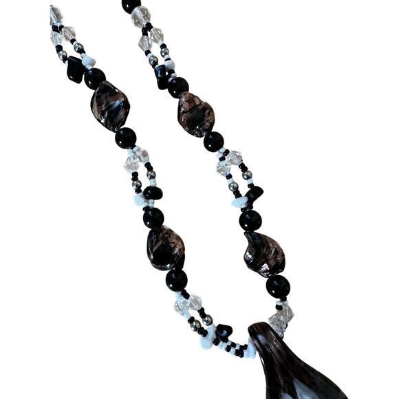 Blown Glass Hippie Boho Flower Beaded Necklace - Picture 3 of 6